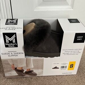 Members mark Grey Suede & Sherpa women’s  Slippers